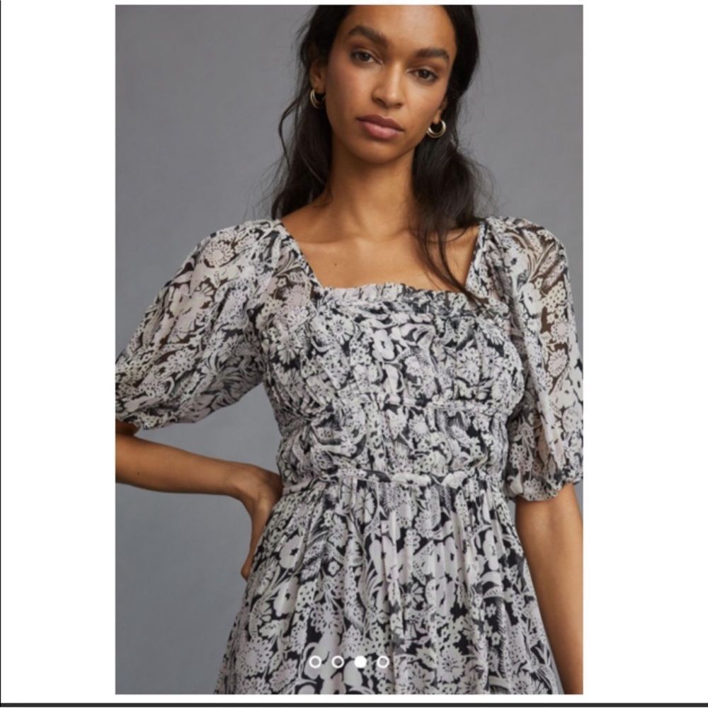 Anthropologie Squareneck Smocked Midi Dress - Picture 3 of 9